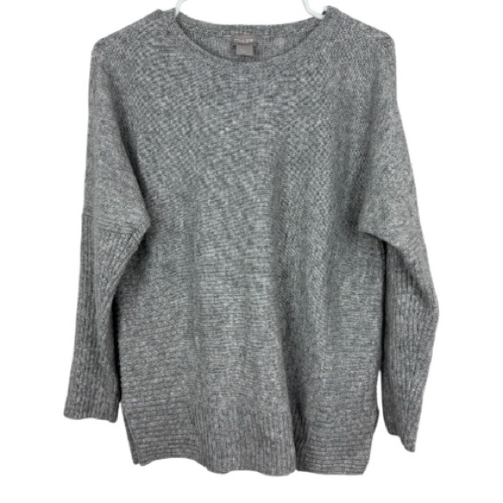 Chico's Light Gray Sweater Crew Neck Cotton Blend Medium EUC Capsule Wardrobe